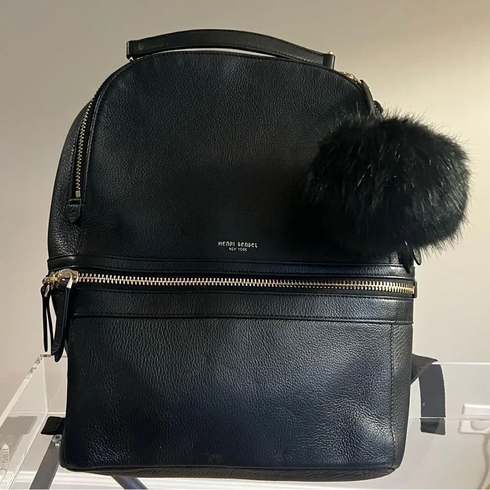 Henri Bendel Soho Backpack - Black - with Pom